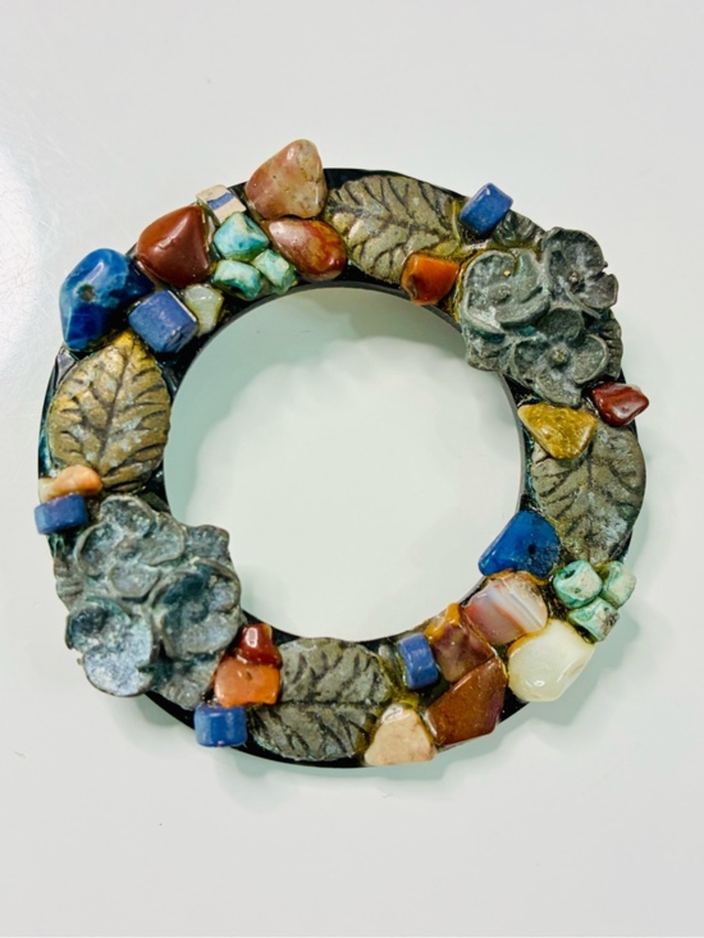 Floral Mosaic Round Mirror - Multicolor Accent